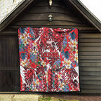 Dolphins Quilt Tropical Hibiscus Floral Pattern With Red And White Accents