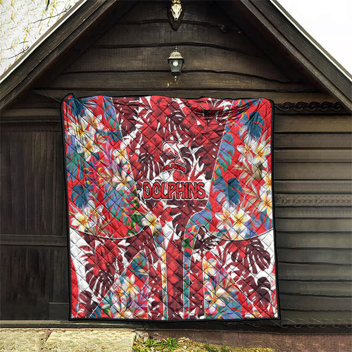 Dolphins Quilt Tropical Hibiscus Floral Pattern With Red And White Accents