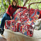 Dolphins Quilt Tropical Hibiscus Floral Pattern With Red And White Accents