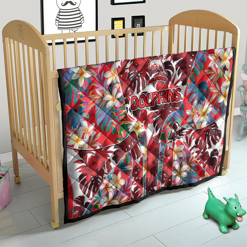 Dolphins Quilt Tropical Hibiscus Floral Pattern With Red And White Accents