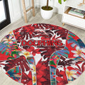 Dolphins Round Carpet Tropical Hibiscus Floral Pattern With Red And White Accents