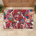 Dolphins Rubber Doormat Tropical Hibiscus Floral Pattern With Red And White Accents