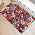 Dolphins Rubber Doormat Tropical Hibiscus Floral Pattern With Red And White Accents