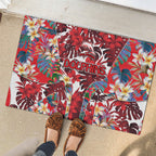 Dolphins Rubber Doormat Tropical Hibiscus Floral Pattern With Red And White Accents