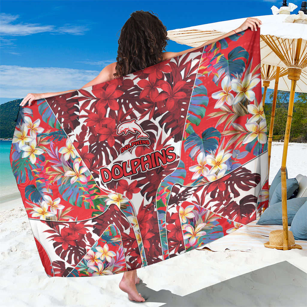 Dolphins Sarong Tropical Hibiscus Floral Pattern With Red And White Accents