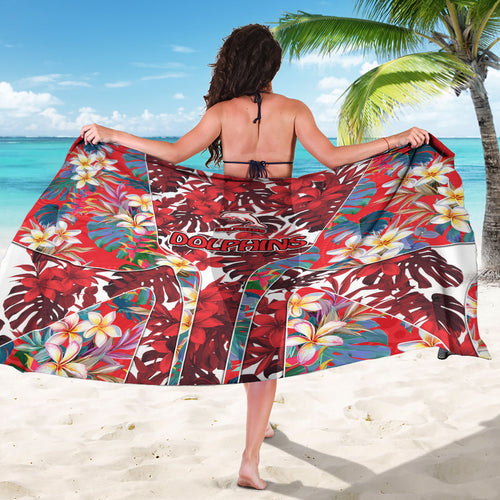 Dolphins Sarong Tropical Hibiscus Floral Pattern With Red And White Accents