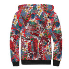Dolphins Sherpa Hoodie Tropical Hibiscus Floral Pattern With Red And White Accents