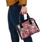 Dolphins Shoulder Handbag Tropical Hibiscus Floral Pattern With Red And White Accents