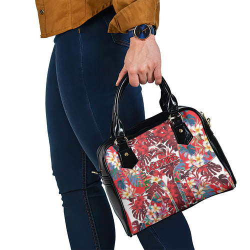 Dolphins Shoulder Handbag Tropical Hibiscus Floral Pattern With Red And White Accents