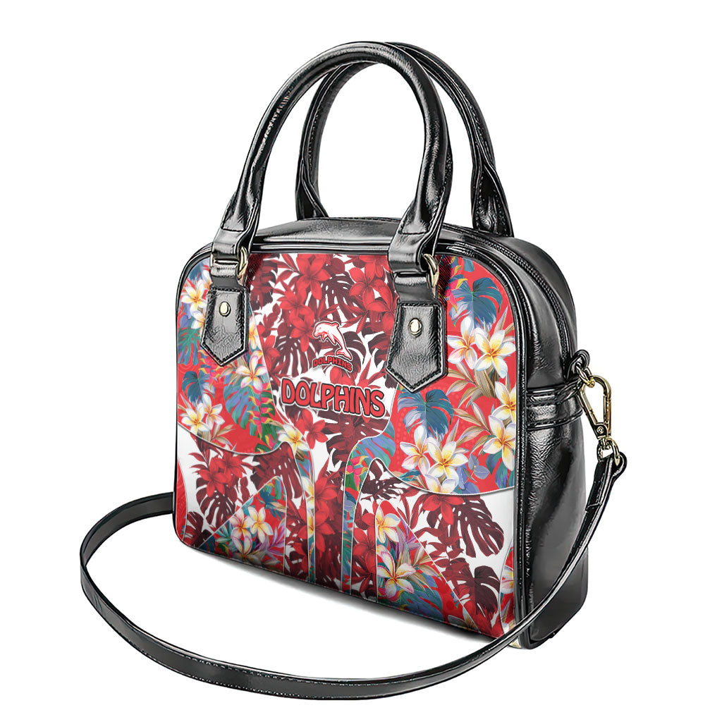 Dolphins Shoulder Handbag Tropical Hibiscus Floral Pattern With Red And White Accents