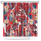 Dolphins Shower Curtain Tropical Hibiscus Floral Pattern With Red And White Accents