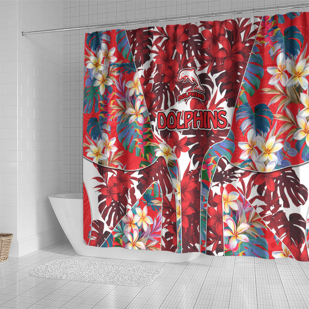 Dolphins Shower Curtain Tropical Hibiscus Floral Pattern With Red And White Accents