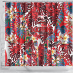 Dolphins Shower Curtain Tropical Hibiscus Floral Pattern With Red And White Accents