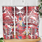 Dolphins Skinny Tumbler Tropical Hibiscus Floral Pattern With Red And White Accents