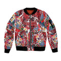Dolphins Sleeve Zip Bomber Jacket Tropical Hibiscus Floral Pattern With Red And White Accents