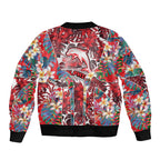 Dolphins Sleeve Zip Bomber Jacket Tropical Hibiscus Floral Pattern With Red And White Accents