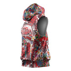 Dolphins Sleeveless Hoodie Tropical Hibiscus Floral Pattern With Red And White Accents