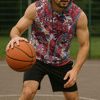 Dolphins Sleeveless Hoodie Tropical Hibiscus Floral Pattern With Red And White Accents