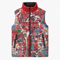 Dolphins Sleeveless Puffer Jacket Tropical Hibiscus Floral Pattern With Red And White Accents
