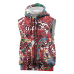 Dolphins Sleeveless Zip Hoodie Tropical Hibiscus Floral Pattern With Red And White Accents