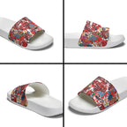 Dolphins Slide Sandals Tropical Hibiscus Floral Pattern With Red And White Accents