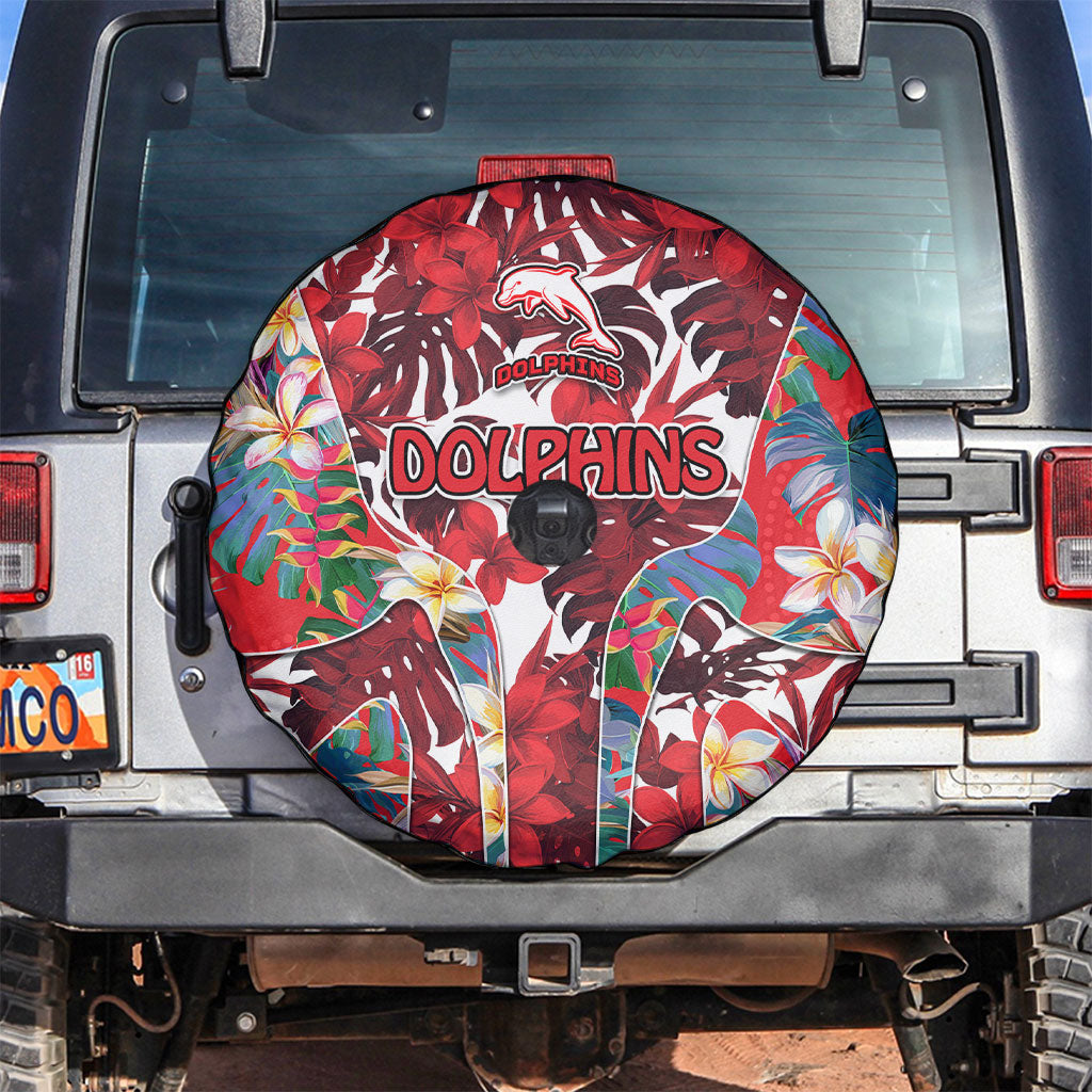 Dolphins Spare Tire Cover Tropical Hibiscus Floral Pattern With Red And White Accents