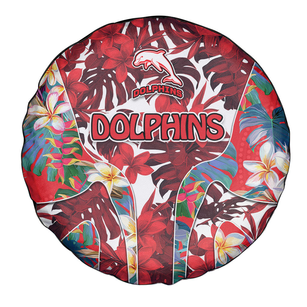 Dolphins Spare Tire Cover Tropical Hibiscus Floral Pattern With Red And White Accents