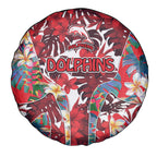 Dolphins Spare Tire Cover Tropical Hibiscus Floral Pattern With Red And White Accents