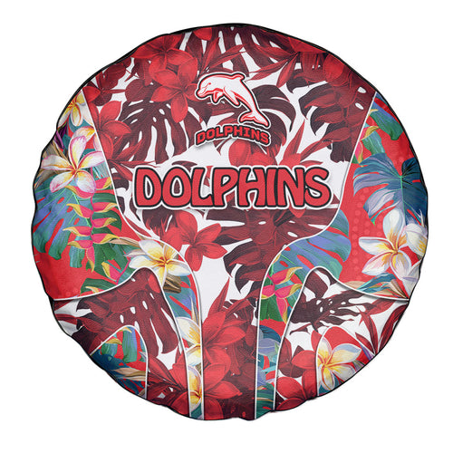 Dolphins Spare Tire Cover Tropical Hibiscus Floral Pattern With Red And White Accents