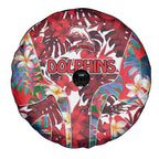 Dolphins Spare Tire Cover Tropical Hibiscus Floral Pattern With Red And White Accents