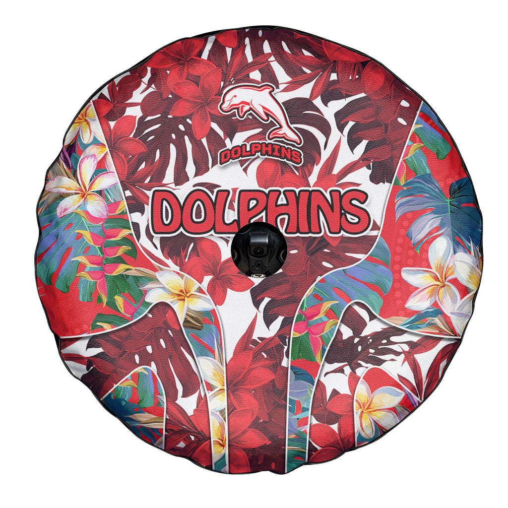 Dolphins Spare Tire Cover Tropical Hibiscus Floral Pattern With Red And White Accents