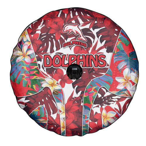 Dolphins Spare Tire Cover Tropical Hibiscus Floral Pattern With Red And White Accents