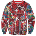 Dolphins Sweatshirt Tropical Hibiscus Floral Pattern With Red And White Accents