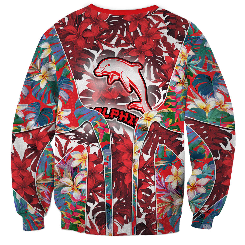 Dolphins Sweatshirt Tropical Hibiscus Floral Pattern With Red And White Accents