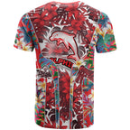 Dolphins T Shirt Tropical Hibiscus Floral Pattern With Red And White Accents