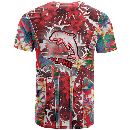 Dolphins T Shirt Tropical Hibiscus Floral Pattern With Red And White Accents
