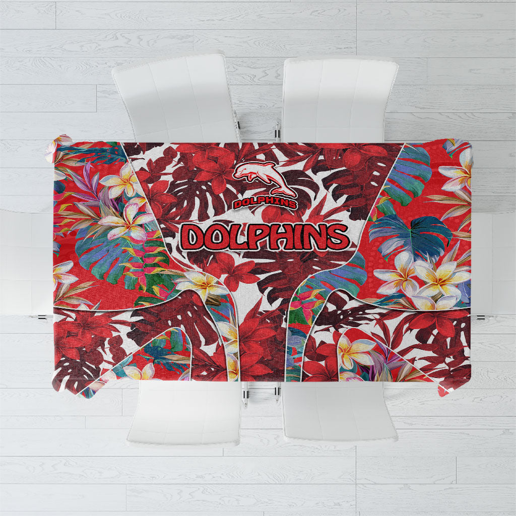 Dolphins Tablecloth Tropical Hibiscus Floral Pattern With Red And White Accents