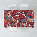 Dolphins Tablecloth Tropical Hibiscus Floral Pattern With Red And White Accents