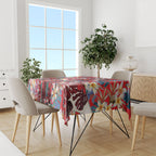 Dolphins Tablecloth Tropical Hibiscus Floral Pattern With Red And White Accents