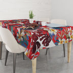 Dolphins Tablecloth Tropical Hibiscus Floral Pattern With Red And White Accents