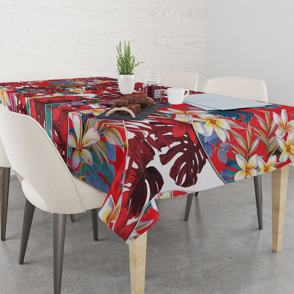Dolphins Tablecloth Tropical Hibiscus Floral Pattern With Red And White Accents