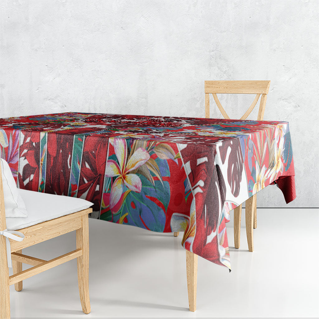 Dolphins Tablecloth Tropical Hibiscus Floral Pattern With Red And White Accents