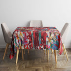 Dolphins Tablecloth Tropical Hibiscus Floral Pattern With Red And White Accents
