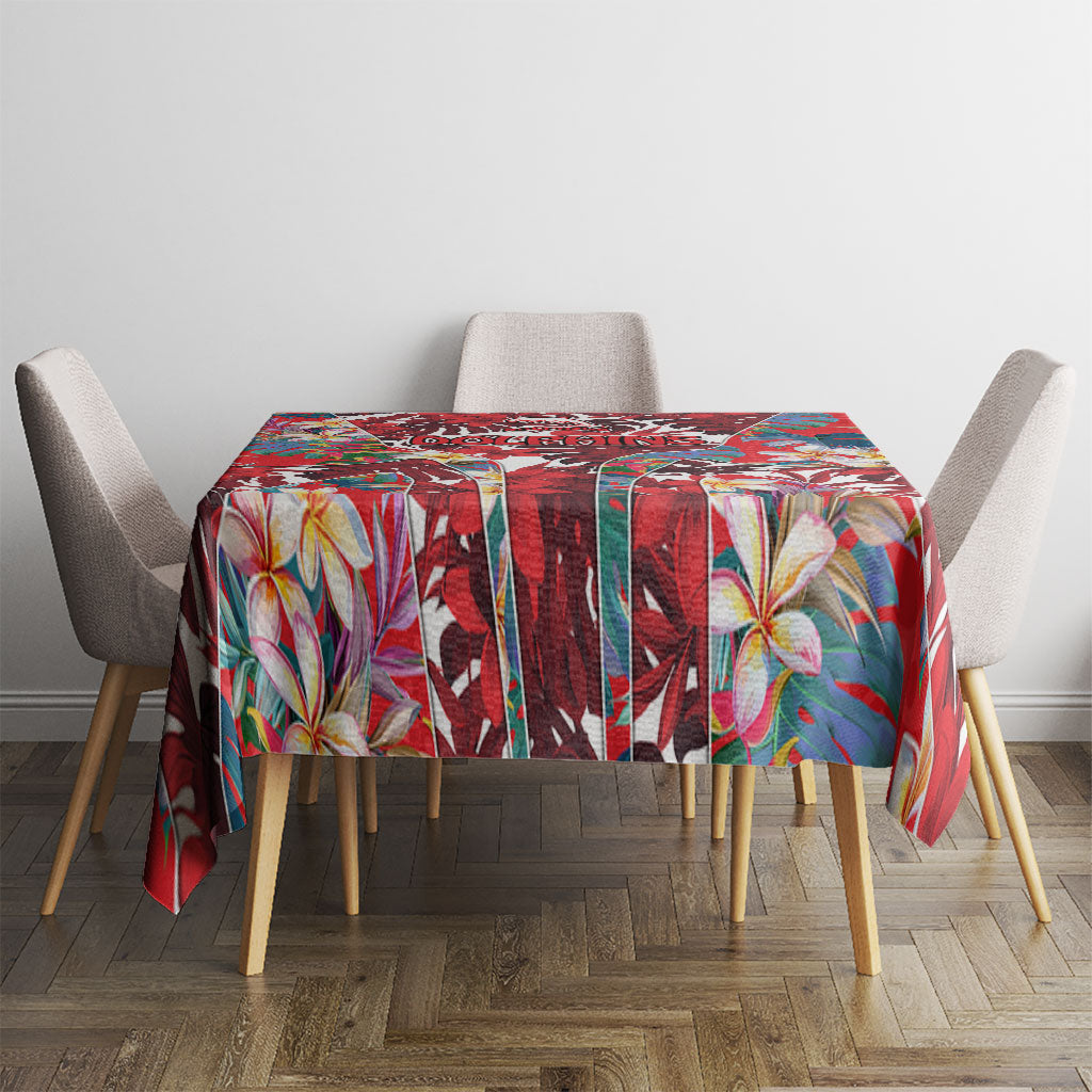 Dolphins Tablecloth Tropical Hibiscus Floral Pattern With Red And White Accents