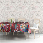 Dolphins Tablecloth Tropical Hibiscus Floral Pattern With Red And White Accents