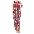 Dolphins Tank Maxi Dress Tropical Hibiscus Floral Pattern With Red And White Accents