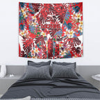 Dolphins Tapestry Tropical Hibiscus Floral Pattern With Red And White Accents