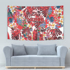 Dolphins Tapestry Tropical Hibiscus Floral Pattern With Red And White Accents