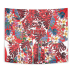 Dolphins Tapestry Tropical Hibiscus Floral Pattern With Red And White Accents