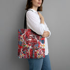 Dolphins Tote Bag Tropical Hibiscus Floral Pattern With Red And White Accents